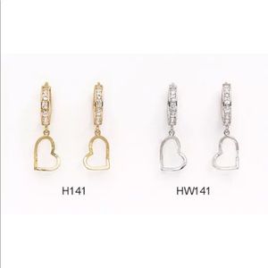 14K Pure Solid Yellow/White Gold Heart💜Earrings